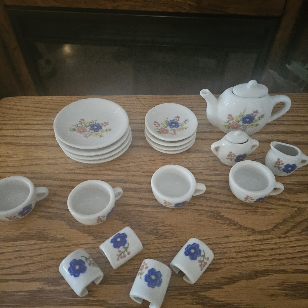 Vintage Porcelain Tea Set by Strombecker Corp., Child's Play Tea Set